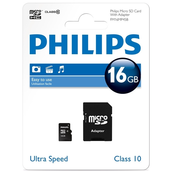 Philips MicroSD geheugenkaart class 10 inclusief SD adapter - 16GB FM16MP45B/10 098121 - 1