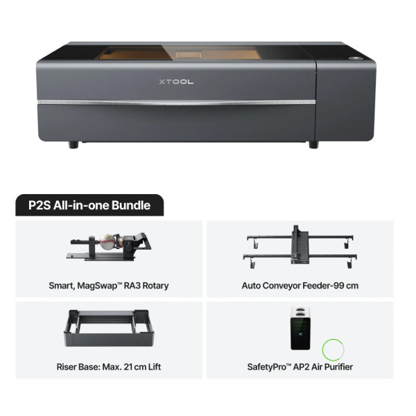xTool P2S - 55W - Desktop CO2 Laser Cutter - All-in-one Bundle - Black DKI00389 - 1