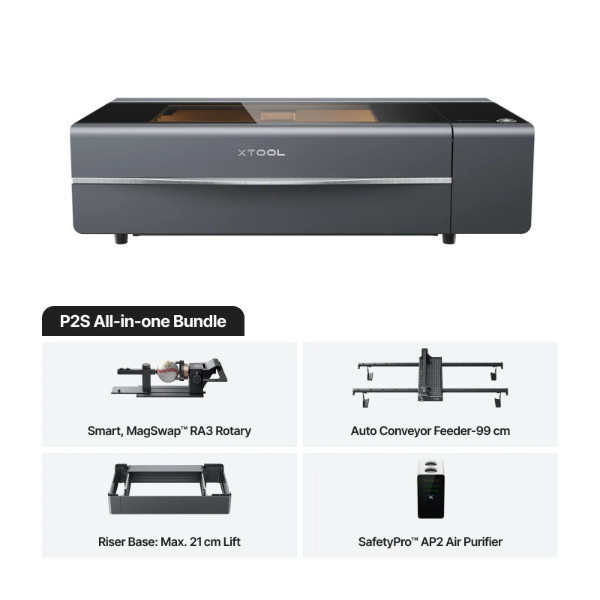 xTool P2S - 55W - Desktop CO2 Laser Cutter - All-in-one Bundle - Black DKI00390 - 1